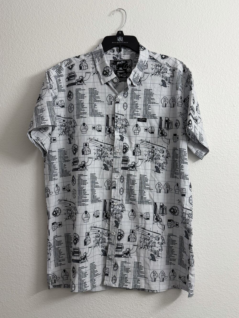 Retro Rifle Schematics Shirt Mens XL White Black Tactical